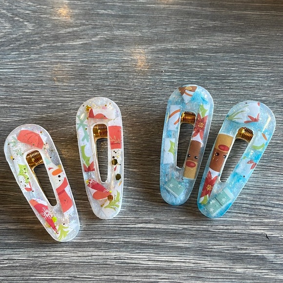 Handmade Festive Holiday 2 set Alligator Hair Clips white frosty - Picture 9 of 10